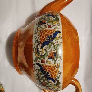 Ceramic Teapot, C.A. Altwasser Silesia, Orange with Floral Design, Vintage